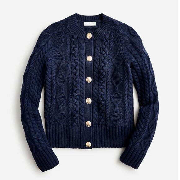 J. Crew Navy Blue Cable Knit Cardigan - EUC - size small! - Picture 2 of 6